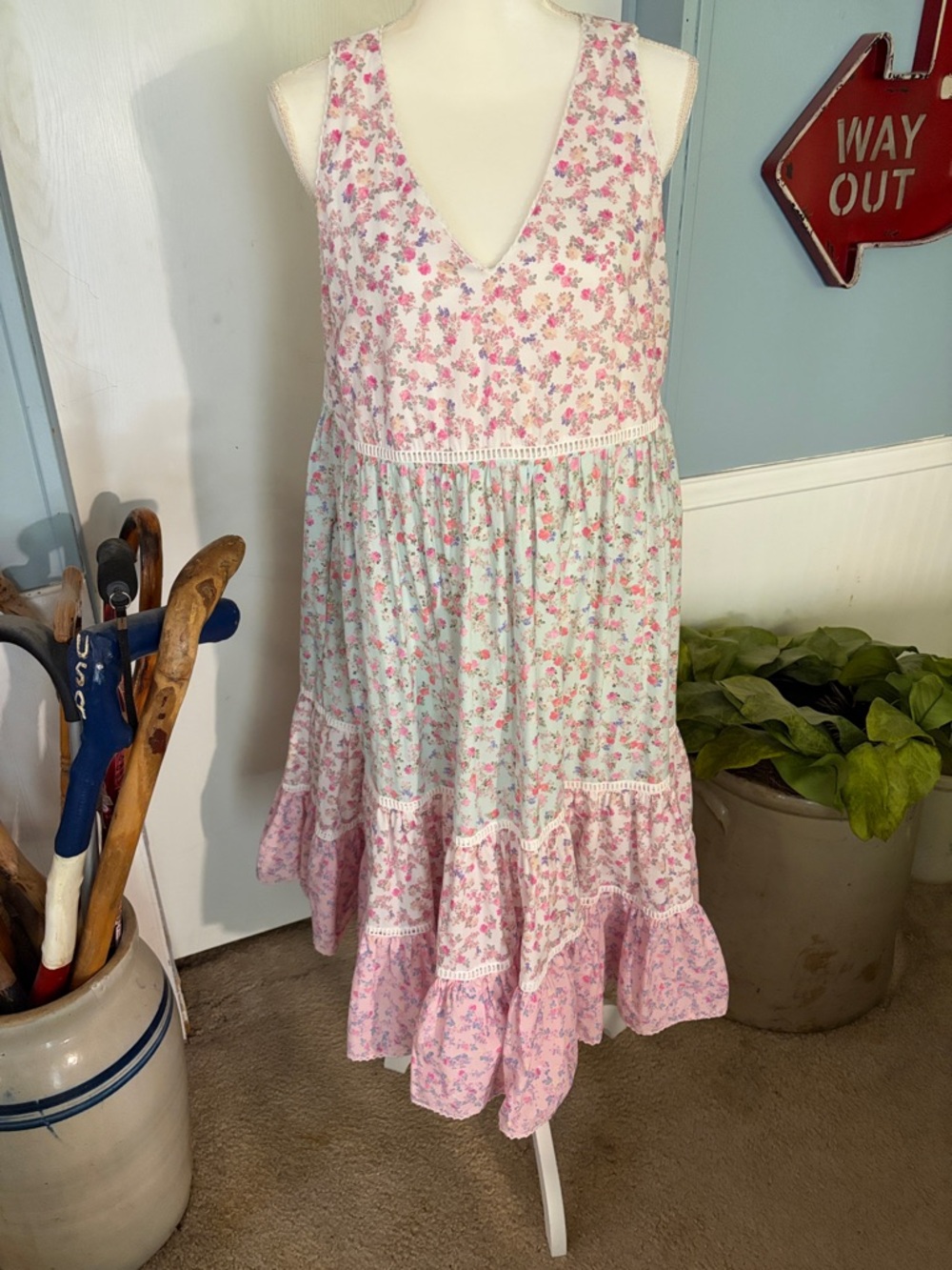 LoveShackFancy for Target Sleeveless Floral Tiered Midi Dress in Pink and Mint